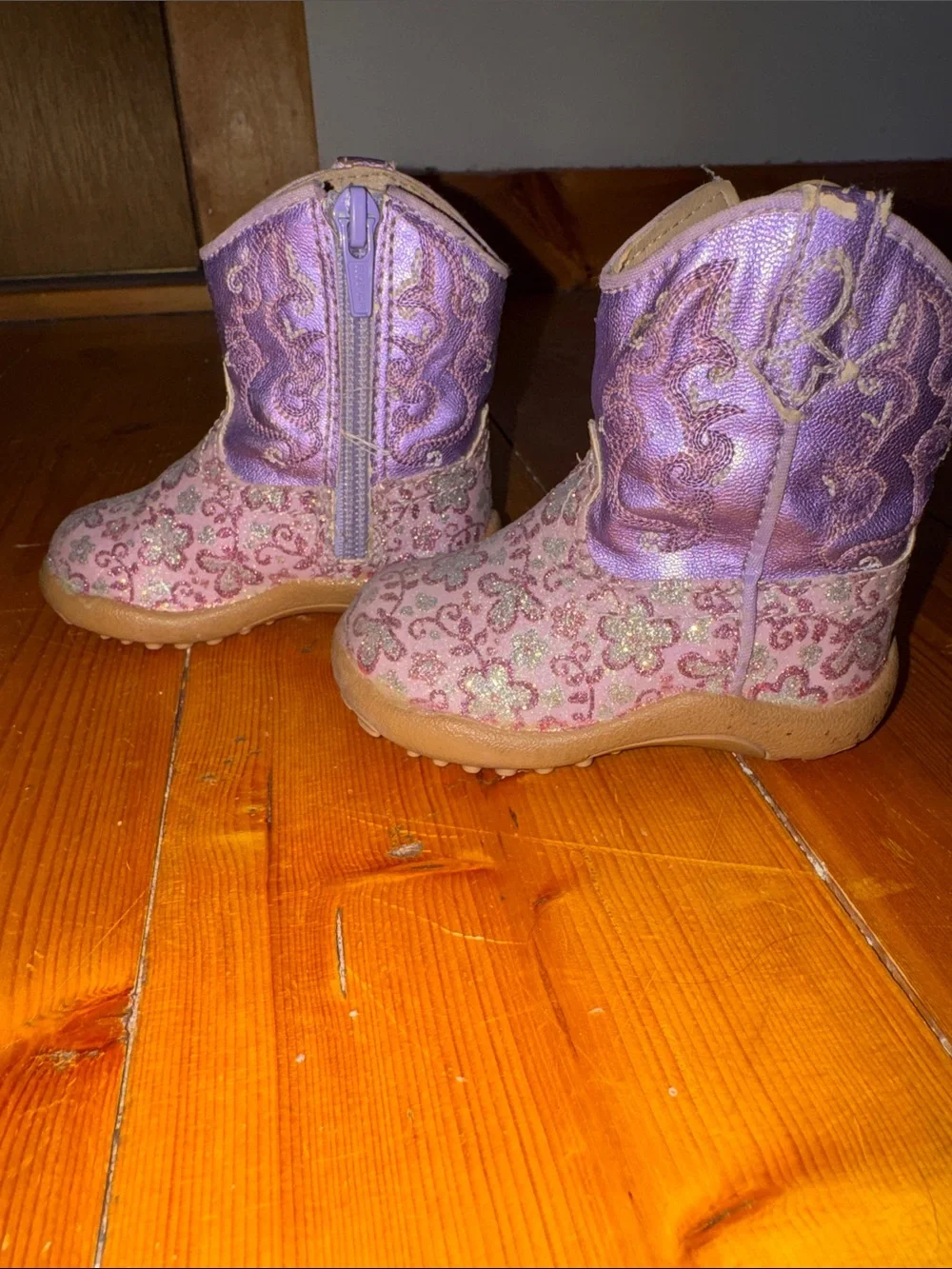 Roper Girls Purple & Pink Glitter Flower Cowboy Boots